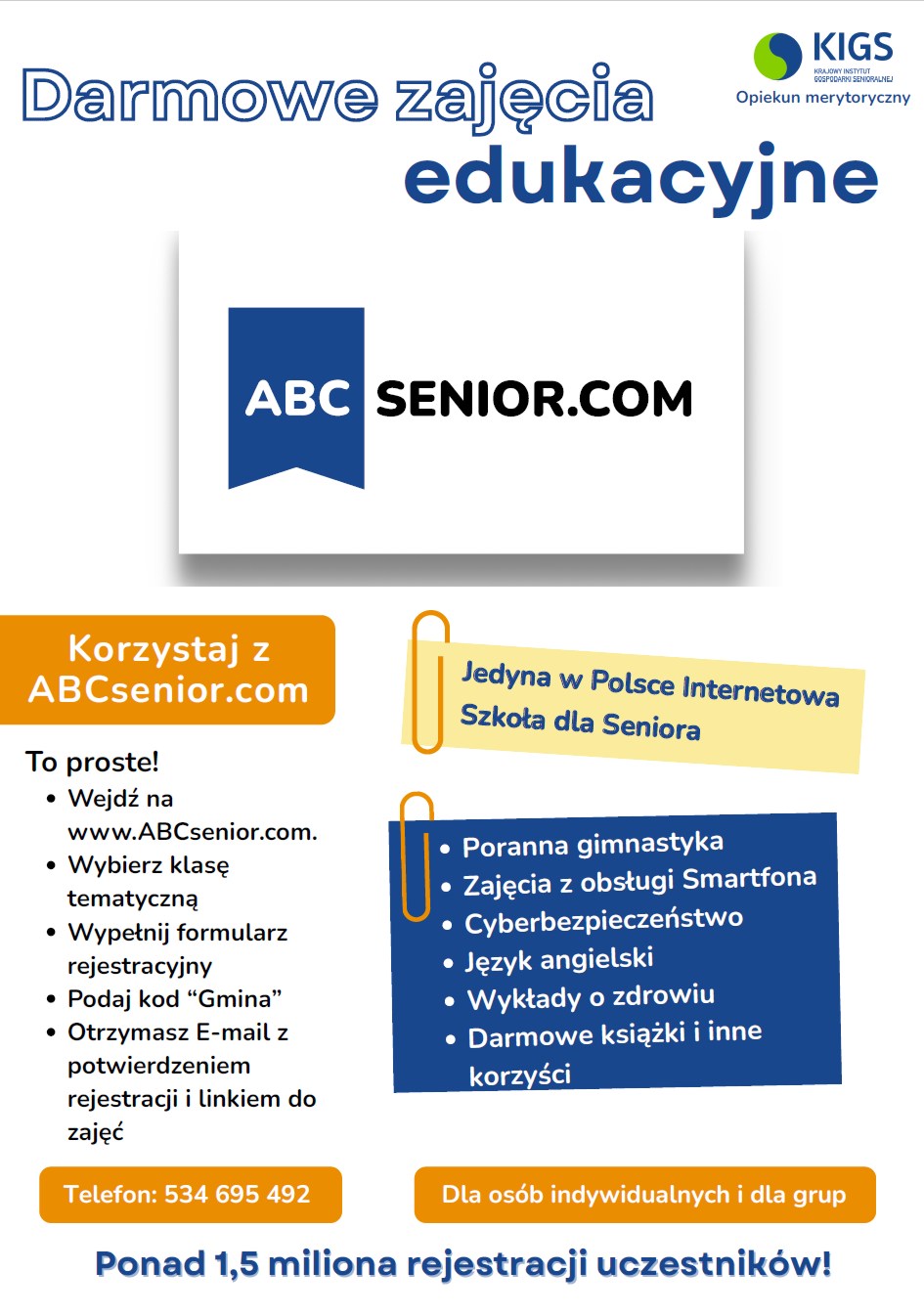 Plakat: Darmowe zajęcia na ABCsenior.com